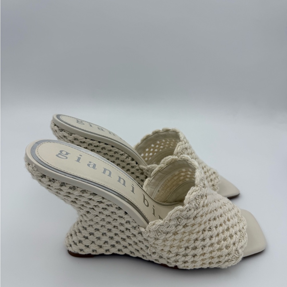 Gianni Bini Cream Woven Wedge Sandals